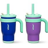 VINUR Kids Insulated Tumbler with Handle 14 oz Stainless Steel Vacuum Tumbler Travel Water Cup with Lid and Straw-Gift for Boys Girls, Navy-Purple