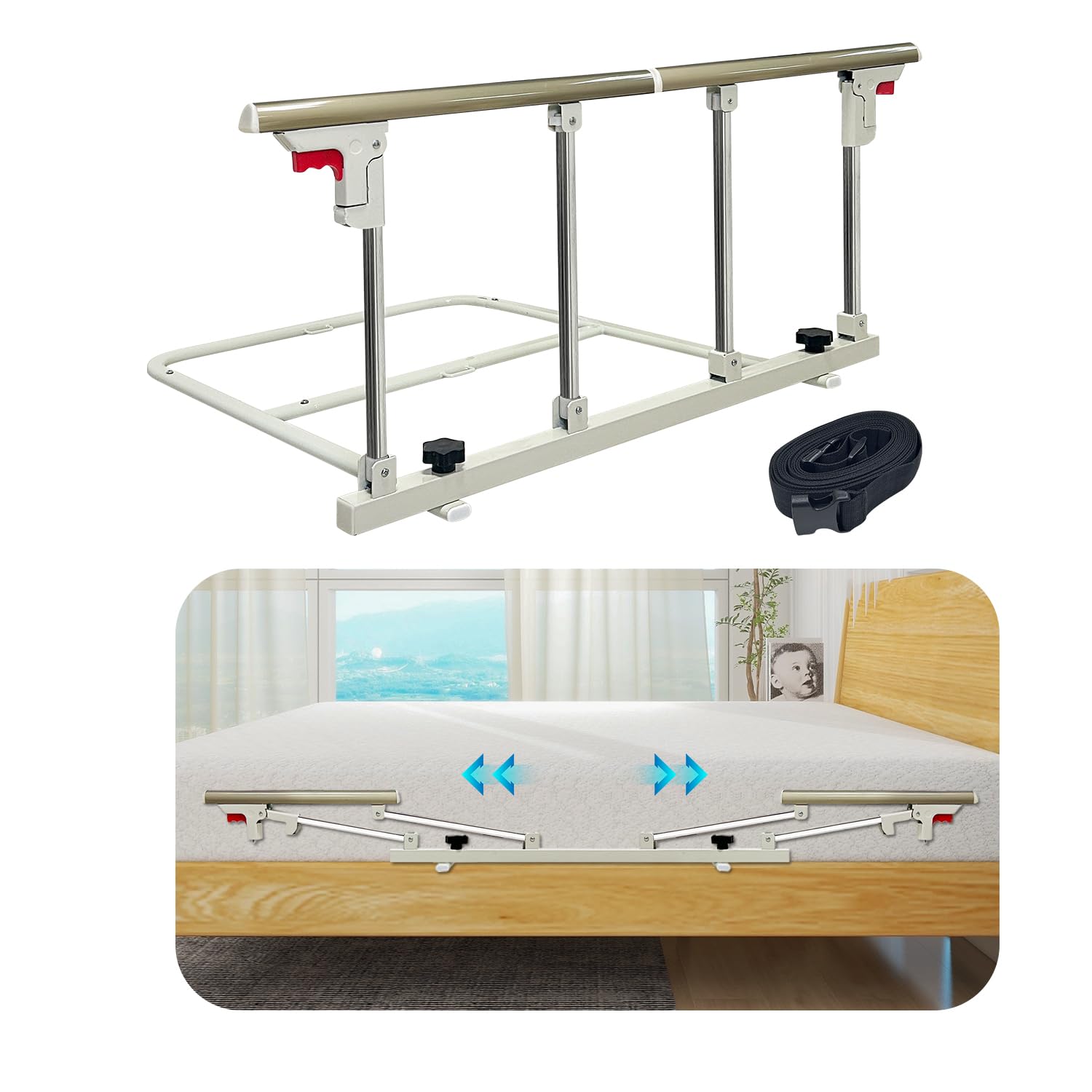 Photo 1 of Bed Rails for Elderly Adults Safety Railings for Seniors Side Rail Cane Guard Assist Bars Collapsible Bedside Helper Handle Under Mattress Hospital Handicap Bedrail for King Queen Twin Size Bed-40x18"