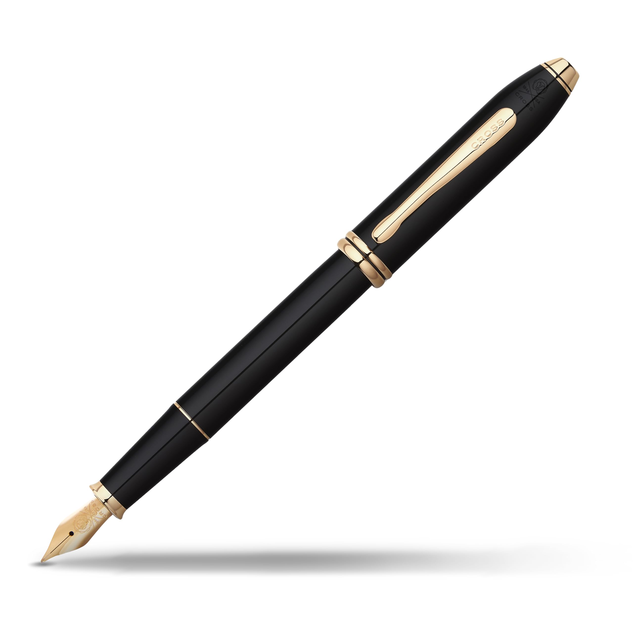CROSS Townsend Black Lacquer Fountain Pen with 23CT Gold-Plated Appointments and Medium Nib incl. Luxury Gift Box – Refillable Cartridge Pen — image 1
