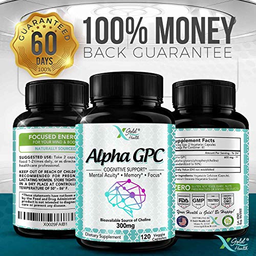 Alpha GPC Choline Supplement 600mg, 99+ Highly Purified, Highly