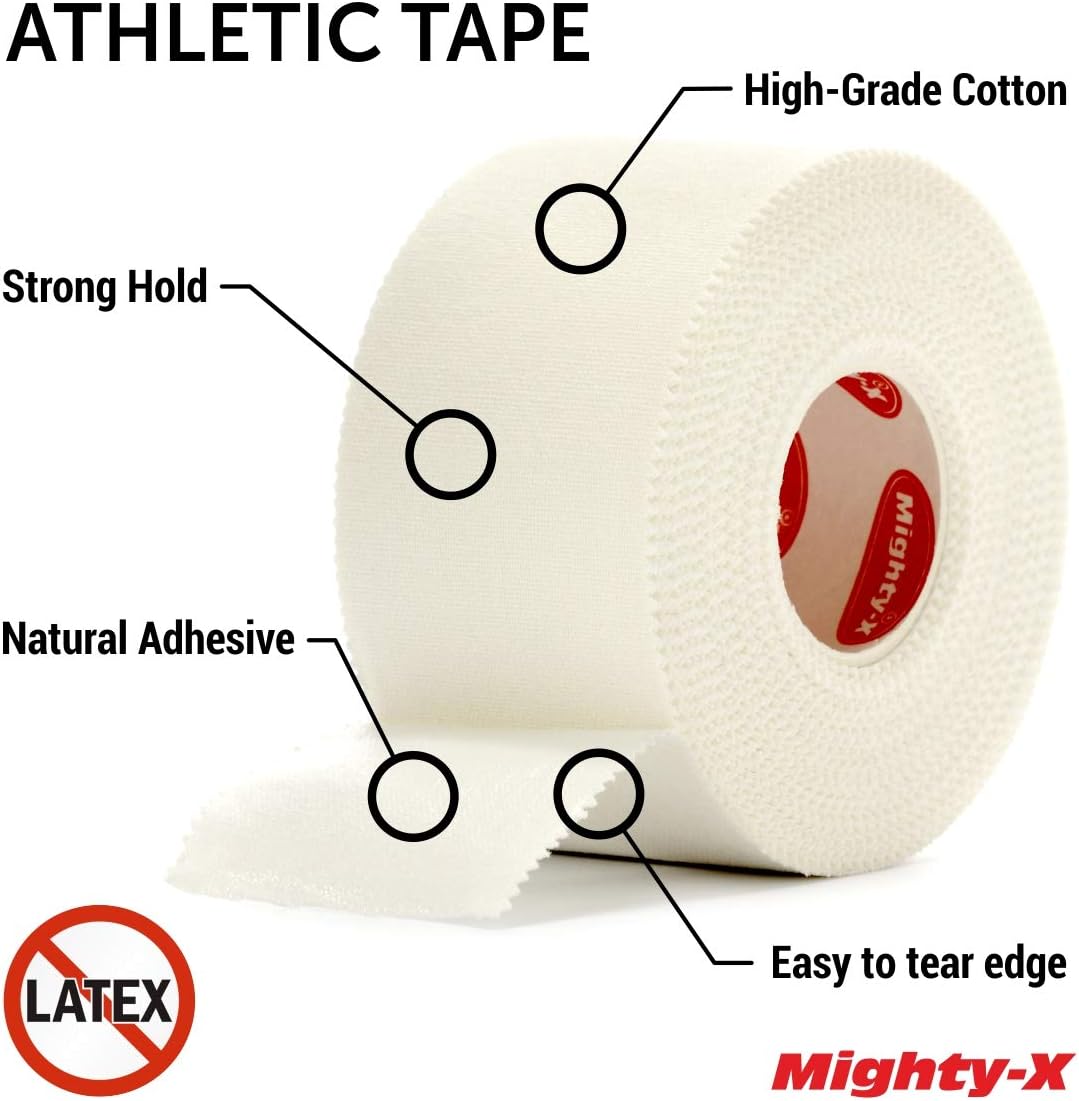 Mighty-X White Athletic Tape + PreWrap - 4 Pack - Easy to Tear with No Sticky Residue - Used as: Ankle Tape, Climbing Tape, Boxing Tape - Sports Tape Athletic - 1.5in x 45ft: Sports & Outdoors