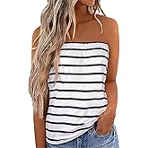 Fronage Womens Tube Tops Strapless Striped Tanks Backless Sexy Casual Bandeau Sleeveless Shirts