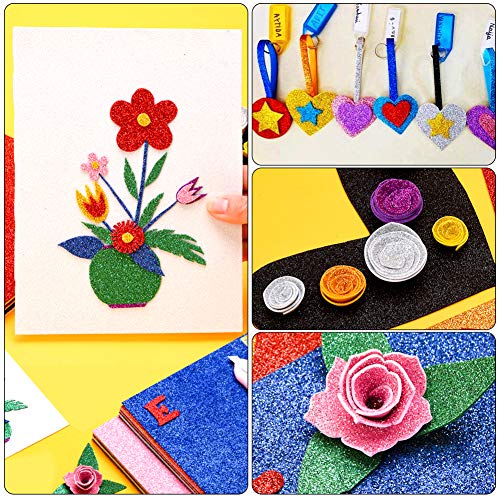 3 otters Glitter Foam Sheet Sparkles Self Adhesive Sticky, 11.8 x 7.8 inches Adhesive Foam Sheets Decorative Craft Paper for DIY Craft Activities, 15 Assorted Colors