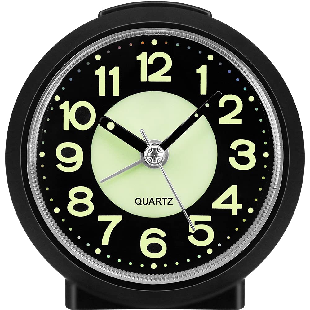 Jcobay Analogue Alarm Clock Simple Alarm Clocks Bedside Non Ticking Battery Powered Luminous Silent Clock with Snooze Light Glow in the Dark Table Clocks for Bedrooms Heavy Sleepers Desk Office Travel