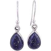 NOVICA Handcrafted Lapis Lazuli Dangle | .925 Sterling Silver Hook | Handmade Dangle Earring | Jewelry Dangle Earring | Artisan | Blue Birthstone Themed Earrings