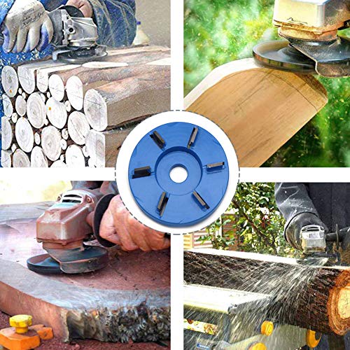 Six Teeth Power Wood Carving Disc Tool Milling Cutter, Woodworking Turbo Tea Tray Digging Wood Carving Disc Tool Milling Cutter for 16mm Aperture Angle Grinder Blue