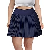 Moon Wood Plus Size Pleated Tennis Skirt with Pockets XL-5XL High Waisted Athletic Golf Skort for Workout Casual Wear