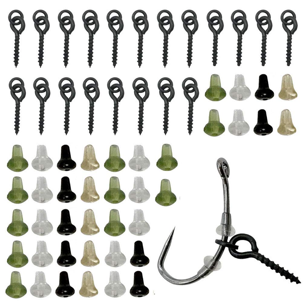 Kohyum 40pc Fishing Hook Set - Carp Rig Ring Stops, Bait Screws, J Hooks & Accessories