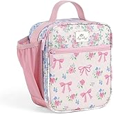 Itzy Ritzy Toddler Lunch Box - Kids Lunch Bag is Insulated and Includes Water Bottle Holder Plus 2 Pockets - Durable, Easy to Clean Lunch Box Toddler Bag (Ribbons & Roses)