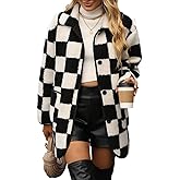 Women's Casual Wool Blend Shacket Jacket Grid Pattern Button Down Long Sleeve Plaid Lapel Coat Outwear