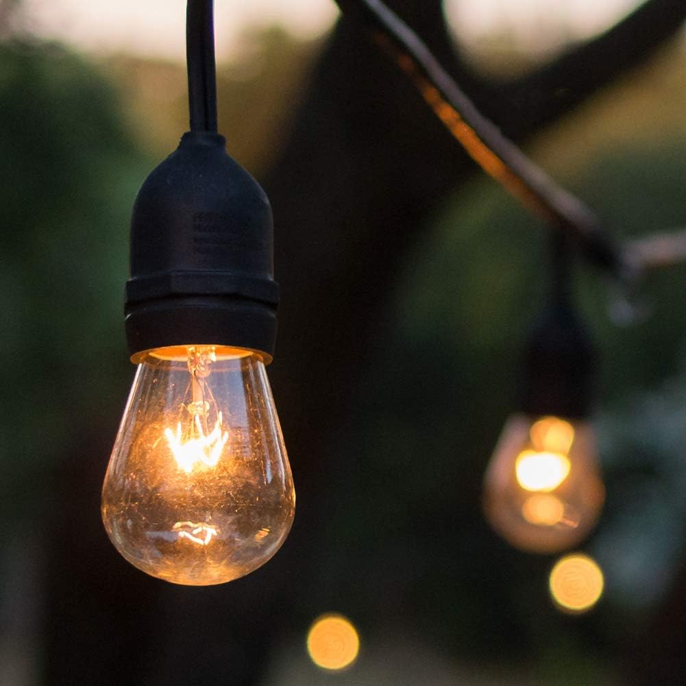 2 Pack 48 FT Outdoor String Lights Commercial Grade Weatherproof Strand 16 Edison Vintage Bulbs 15 Hanging Sockets, UL Listed Heavy-Duty Decorative Café Patio Lights for Bistro Garden - - 