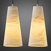 Alabaster Pendant Lights Kitchen Island 2 Pack, H-10in White Pendant Light Fixtures, Marble Conical Shade Copper, Light Penda