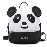 GOESUP Cute Panda Pattern Backpack Women Girls Pu Leather Small Casual Shoulder Daypack Bag (Black)