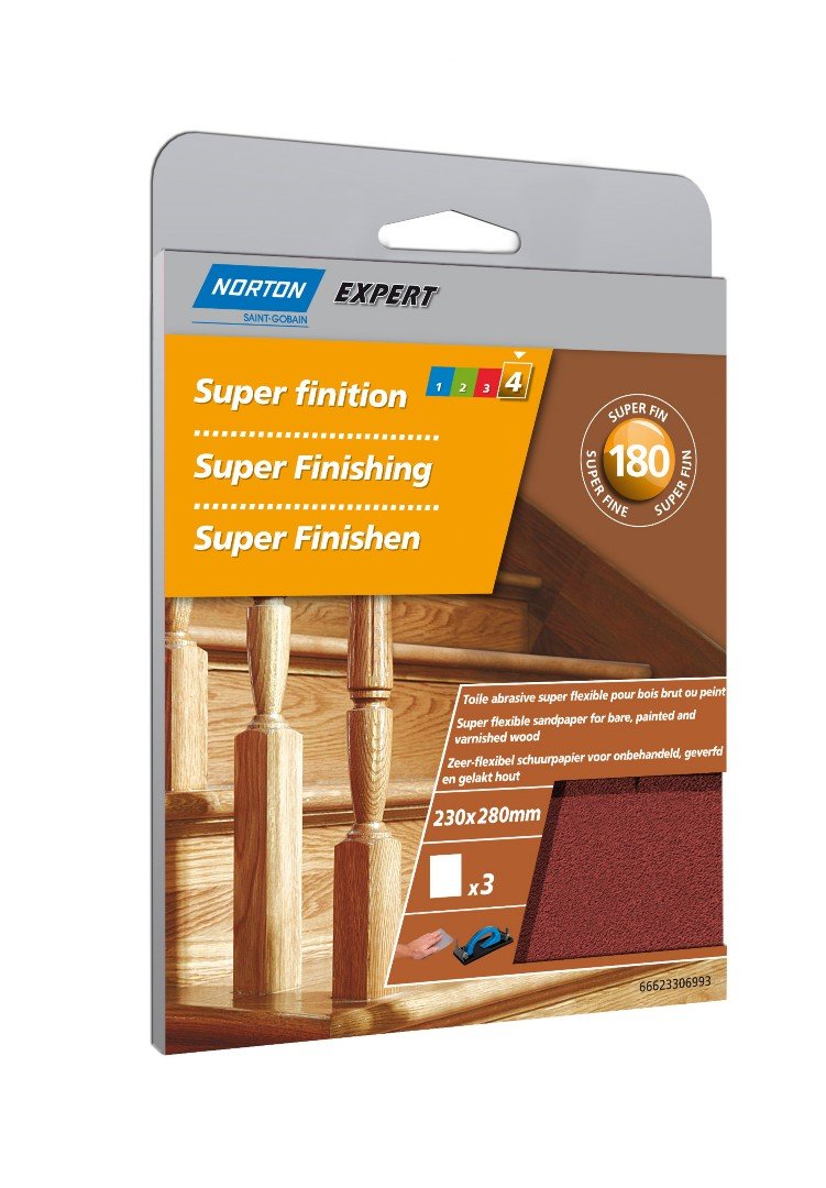 Norton Sandpaper Super-Flexible Grain Size 180/230 x 280 mm/Pack of 3