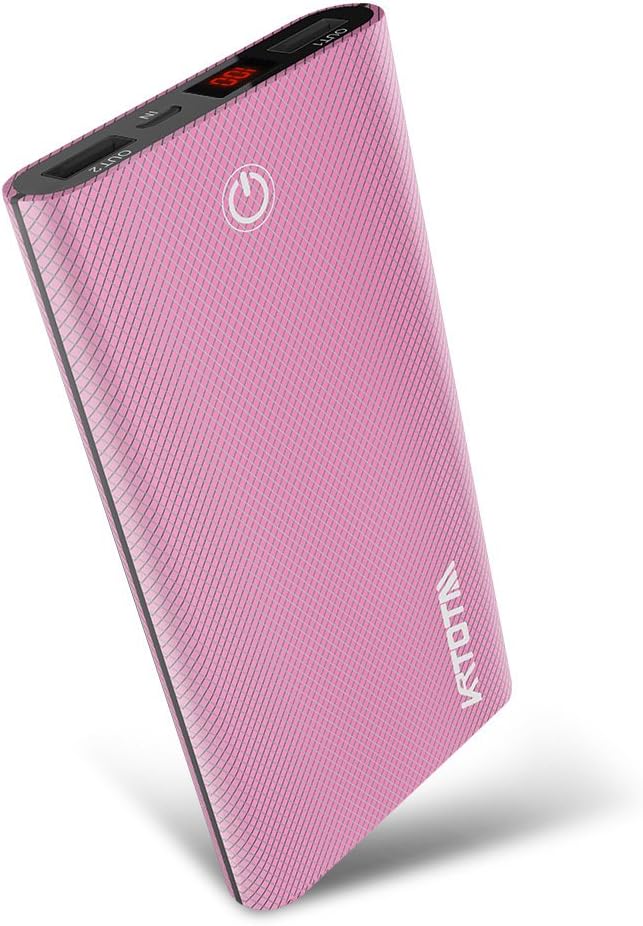 Portable Charger 13000mAh External Battery Power Bank with Dual USB Ports，Touch on/Off，LED Digital Display，Compatible with Smartphone，Tablet，Galaxy，Android (Pink)