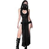 Lucky2Buy Rave Outfits for Women High Split Slim Hooded Black Knit Dress Cover Ups Streetwear