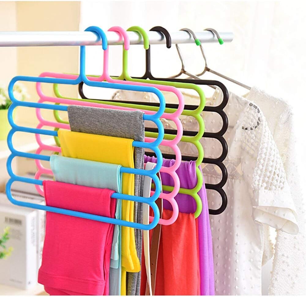 Floraware Plastic 5 Layer Colorful Pants Scarf Trousers Clothes Towels Hanger/Holder, Multicolour (Set of 3)