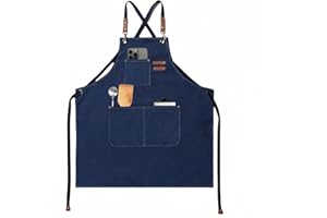 BLIRITEL Canvas Work Apron with Cross Back Straps, Chef Apron for Men Women, Adjustable Utility Apron for Kitchen,Workshop