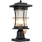 EERU Dusk to Dawn Outdoor Post Light Fixture Waterproof Pole Mount Light with Pier Mount Adapter, Black Finish with Seeded Gl
