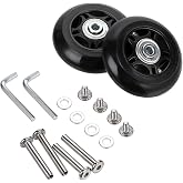 OwnMy 75mm x 24mm Single Luggage Suitcase Replacement Wheels Kit, Set of 2 | Black Mute Suitcase Wheels Replacement Kit with 36mm/39mm Axles Screws Bearings, Rotatable Rubber Luggage Swivel Wheel Kit