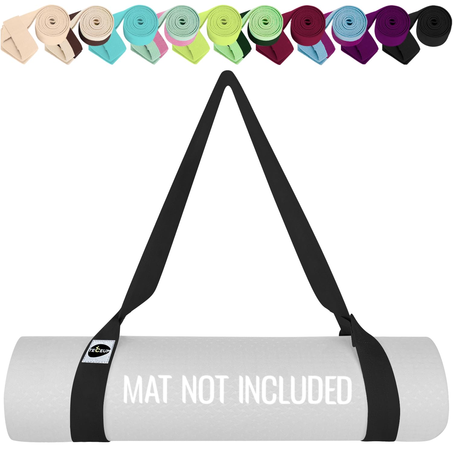 Photo 1 of TECEUM Yoga Mat Strap – Black & 30+ Colors – Adjustable Mat Holder Sling Career for All Mats [Mat Not Included]