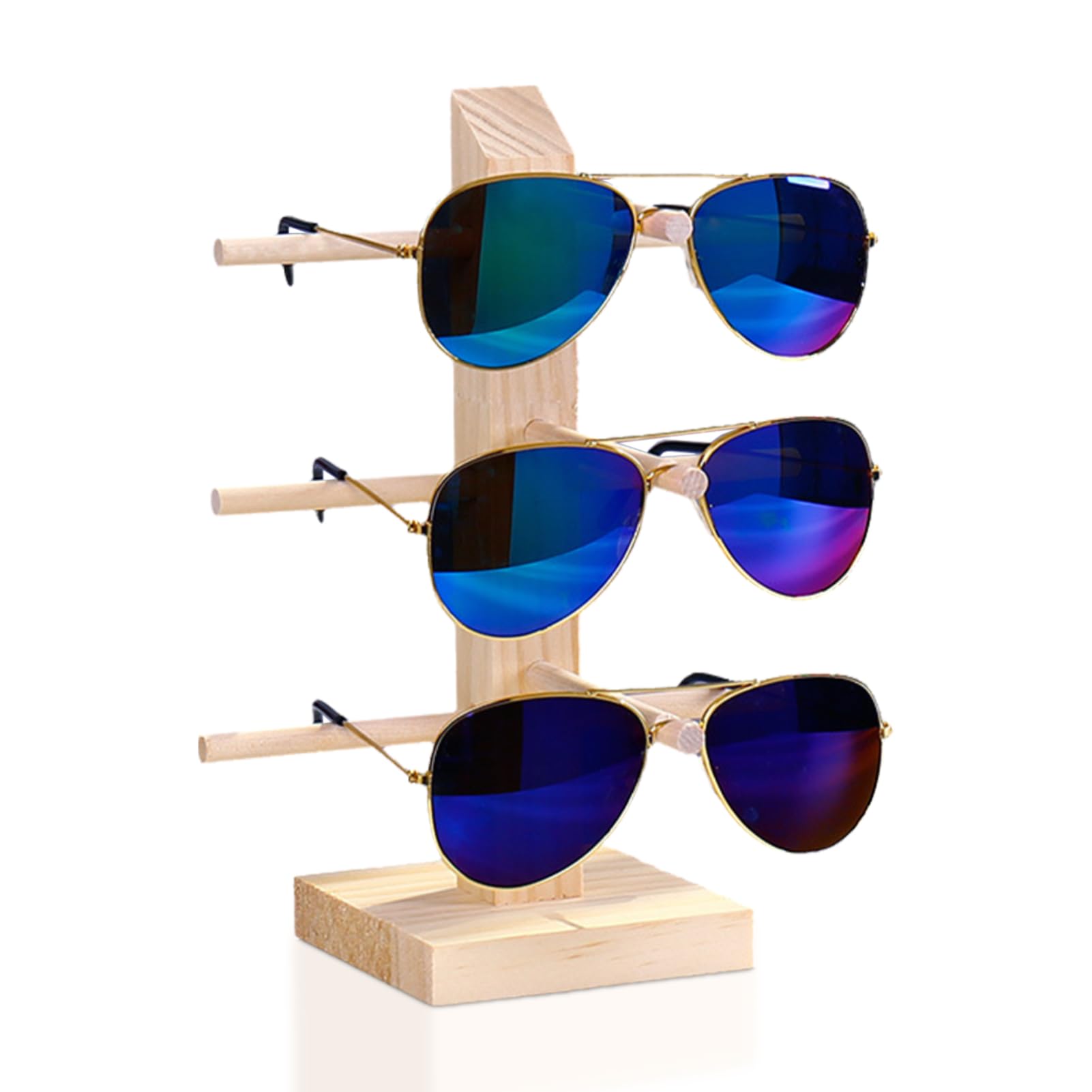 Cyrank Sunglass Display Stand, Solid Wood Glass Display Holder Tabletop Retail Eyeglasses Rack Holder Organizer Wood Sunglasses Rack Storage Stand for Home or Glasses Shop(Single Row 3 Pairs)