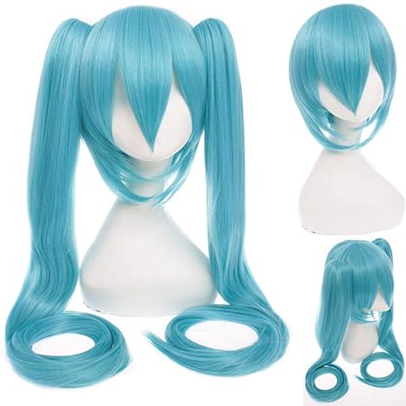 HOOLAZA Lange Gerade mit 2 Pferdeschwanz Perücke Vocaloid Senbon Zakura Schnee Miku Hatsune Miku Cosplay Perücken(EINWEG)