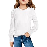 Haloumoning Girls Puff Long Sleeve Shirts Kids Fashion Ribbed Knit Tops Blouse 5-14 Years