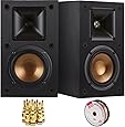 Klipsch R-14M Reference Bookshelf Monitor Speakers Bundle includes Speaker Pair (2 Speakers), 100ft of Select Series 16AWG Speaker Wire and 5-Pair Brass Speaker Banana Plugs Open Screw Type