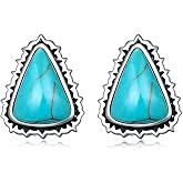 BETHZA Natural Turquoise Earring 925 Sterling Silver Triangle Turquoise Gemstone Stud Earrings Western Boho Jewelry Gifts for Women Wife Girlfriend