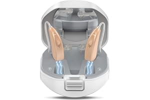 Lentorgi Rechargeable Hearing Aids for Seniors with Noise Cancelling, BTE Hearing Aids for People with Mild Moderate Severe Hearing Loss, Dual Microphone, Comfortable Fit - Beige