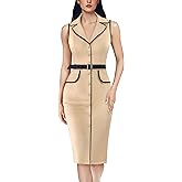 VFSHOW Womens Professional Work Business Casual Office Belted Elegant Lapel V Neck Buttons Fitted Pencil Sheath Dress