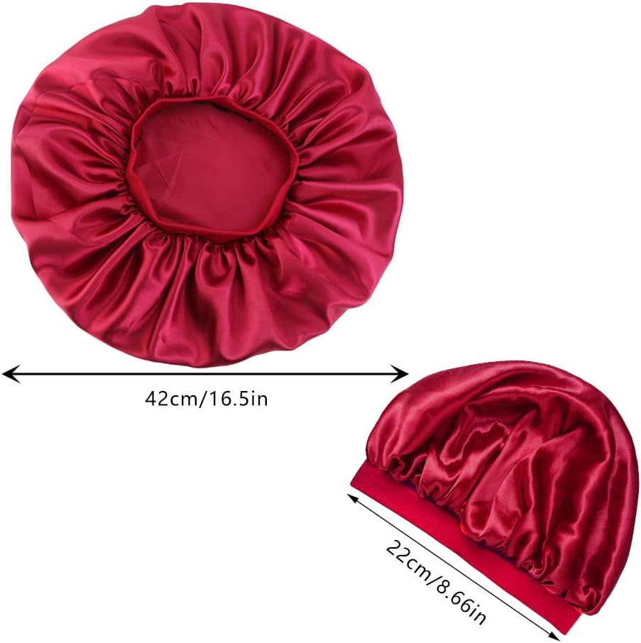 3 Pack Satin Silk Bonnet Sleep Cap Extra Large Jumbo Day and Night Cap Hat Salon Bonnet Head Hair Covers Chemo Caps with Elastic Wide Band for Black Women Long Curly Natural Hair Braids