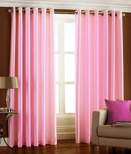 Homefab India Royal 2 Piece Eyelet Polyester Door Curtains - 7ft, Pink