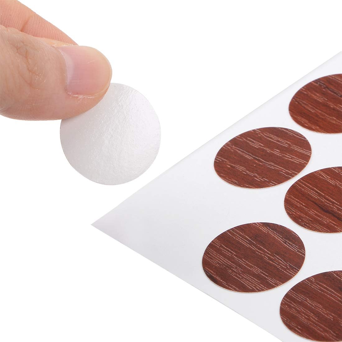 sourcing map Screw Hole Covers Stickers Textured Plastic Self Adhesive Stickers for Wood Furniture Cabinet Shelve Plate 21mm Dia 108pcs in 2Sheet Red Walnut - Image 4