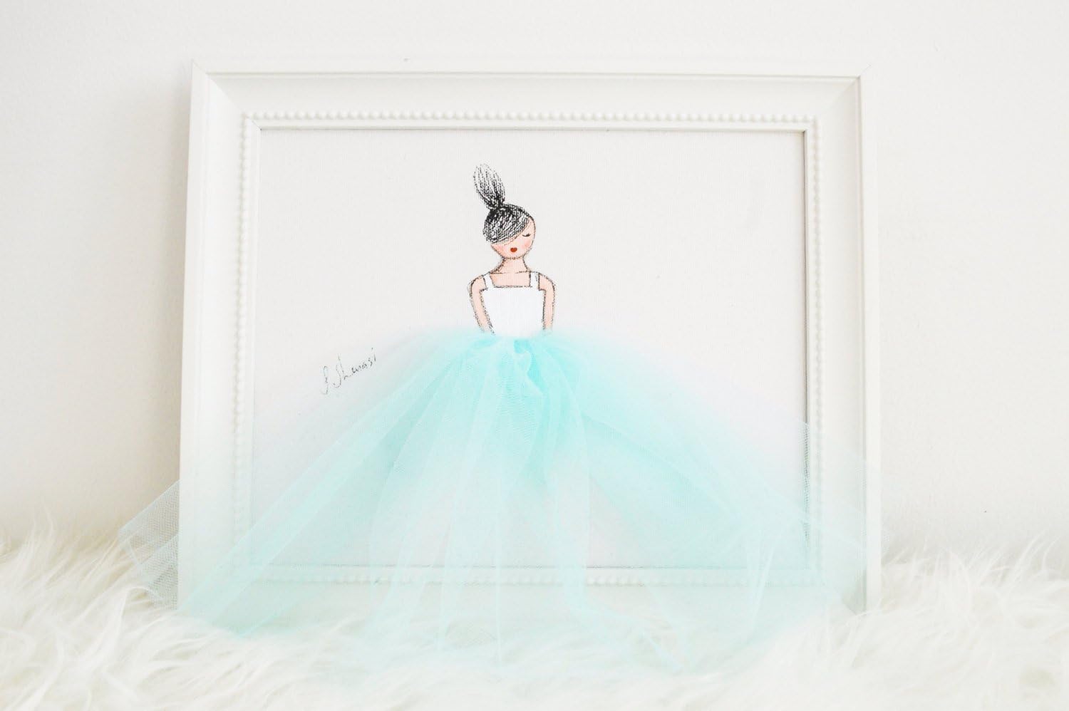 Ballerina Painting Nursery Art Decor Kids Wall in Aqua Tutu for Little Princess Room