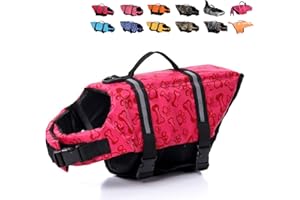 HAOCOO Dog Life Jacket Vest Saver Safety Swimsuit Preserver with Reflective Stripes/Adjustable Belt Dogs Pink Bone,L