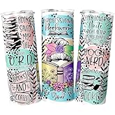Personalized Book Nerd - Book Lover Coffee Tumbler Cup - 20 oz Stainless Steel Skinny Tumbler with Lid and Straw - Insulated Mug
