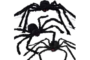 UMEELR Halloween Realistic Giant Spider Decorations, 3 Pcs Huge Scary Creepy Fake Hairy Spider Prop Black Spooky Spider Party Supplies for Yard Home Outdoor Indoor Decor (50in, 36 and 30in)