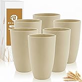 BUSOKIP Wheat Straw Cups 20 OZ Large Capacity Set of 6, Unbreakable Drinking Cups Reusable, Alternative to Plastic CupSet, Dishwasher Safe Cups for Kitchen Water Tumblers (Beige)