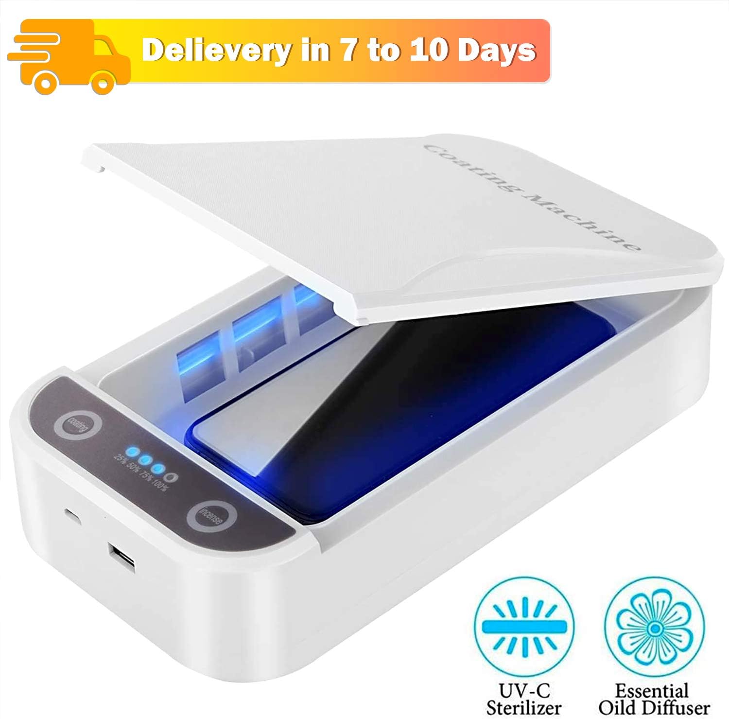 UV Cell Phone Sanitizer, Portable UV Light Smart Phone Sterilizer, Aromatherapy Function Disinfector, Cell Phone Cleaners UV Light Sanitzier Box for iOS Android Smartphones (White)
