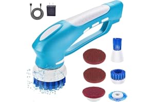 RICHOOSE Electric Scrubber Power Cordless, Portable 360 Handheld Washing Cleaning Machine with 6 Replaceable Brush Heads, High Rotation for Bathroom, Floor, Kitchen, Car, Sink, Wall, Window
