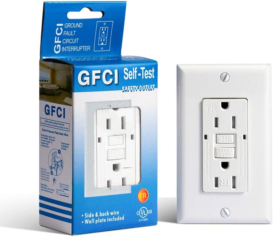 GFCI Receptacle Outlet 15 Amp - Self Test UL Listed Electrical Outlet Tamper Resistant with LED Indicator Receptacle Continuous Ground Fault Protection Receptacle with Decor Wall Plates and Screws