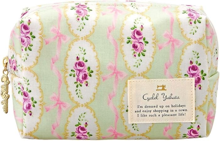 Amazon リボンローズ 角型 化粧ポーチ コスメポーチ 大人 かわいい おしゃれ メイクポーチ バラ ローズ 薔薇 プレゼント 日本製 グリーン Cyalel Yahata 化粧ポーチ 通販