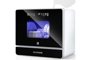 BLITZHOME Countertop Portable Mini Dishwasher, 9 Programs,167℉ High-Temp, Hot Air Drying, Air Refresh, 360° 3 Spray, 24H Timing, LED Light, 5.2L Built-in Water Tank for Apartments RVs