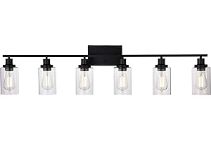 MELUCEE Black Vanity Light Fixture 6-Light Industrial Metal Wall Sconce Bathroom Lighting for Bedroom Hallway Kitchen, Clear Glass Shade Included (Patent No.: US D963914 S)