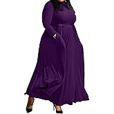 FANDEE Plus Size Maxi Dress for Women Classy High Waist Wedding Guest Dress Casual High Neck Long Sleeve Swing Dresses