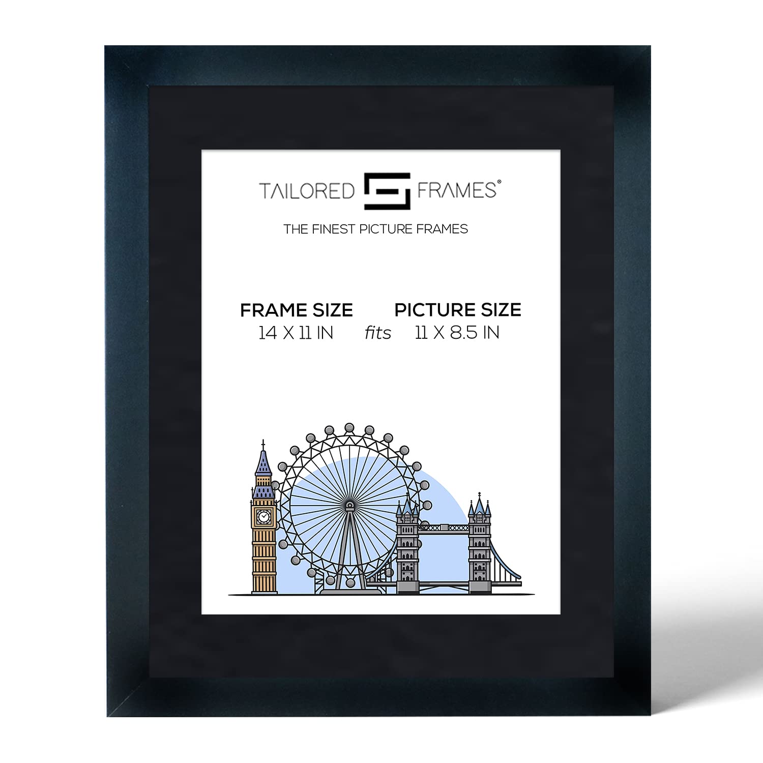 Tailored Frames Seattle Black 14" x 11" Frame for 11" x 8.5" picture | Single Picture Frames | Wall Hanging Type | Photo Frame With Black Mount