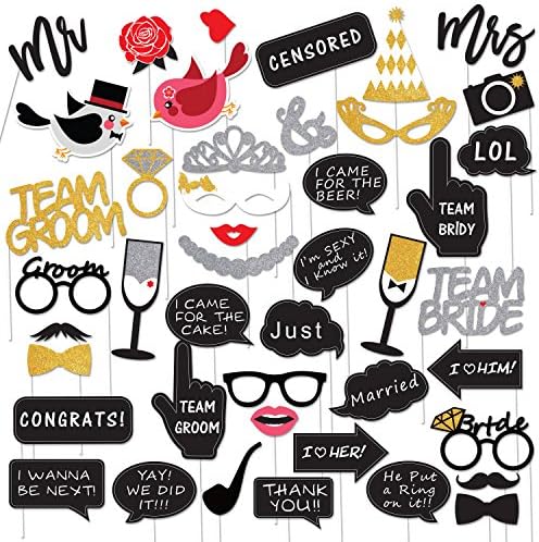 WEEPA 42PCS Wedding Photo Booth Props for Bachelorette Wedding Shower , Holiday , Wedding Birthday Party Decoration Supplies