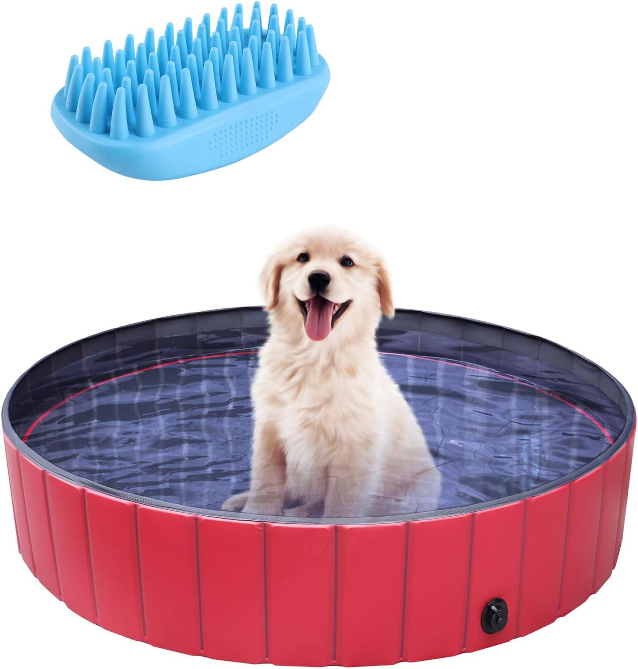 pedy Dog Swimming Pool with Brush, Collapsible Pet Bath Pool Foldable Bathing Tub Kiddie Pool for Dogs Cats and Kids